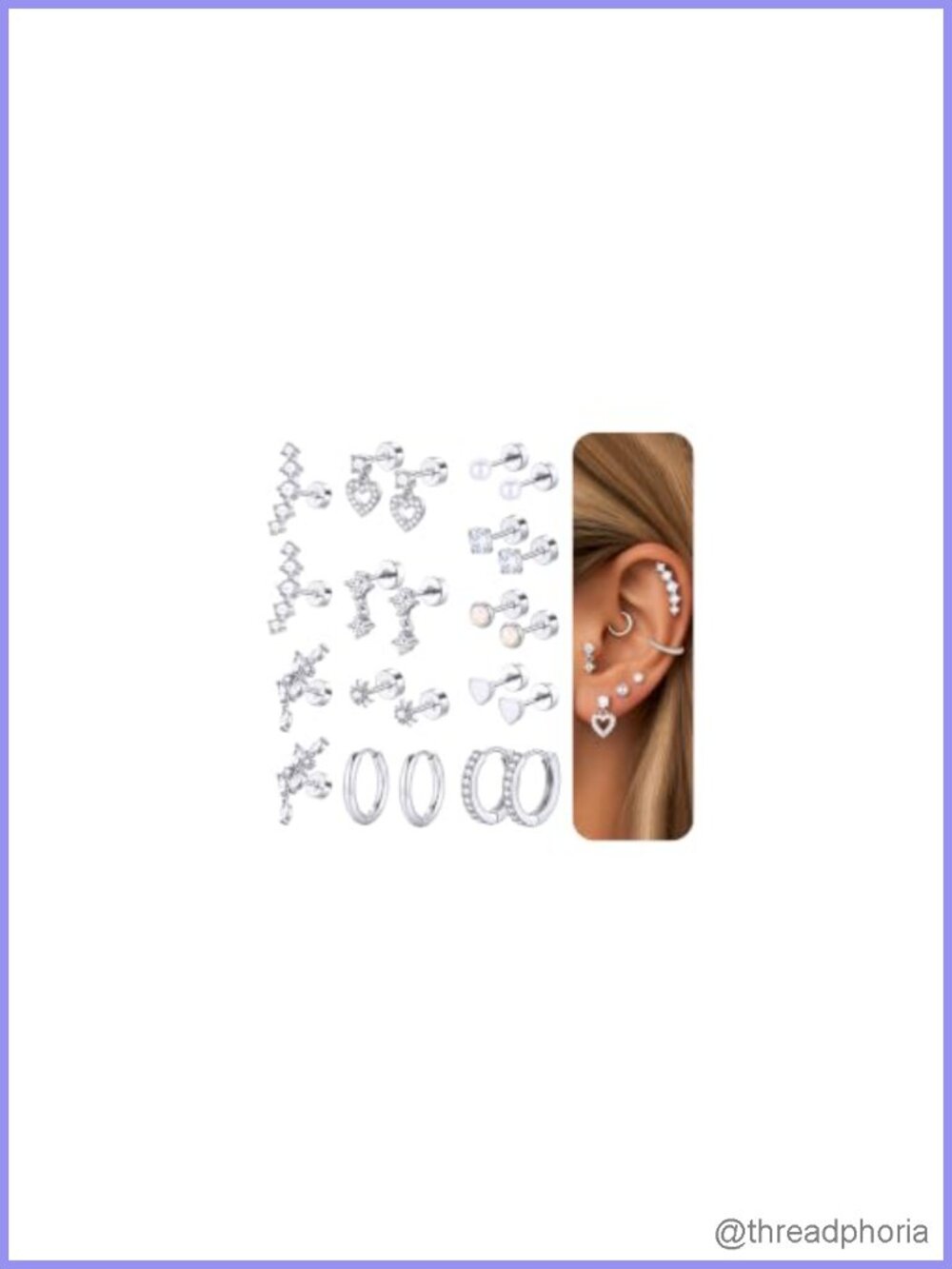 16 Pairs Hypoallergenic Silver Flat Back Earrings Set for Women in 14K White